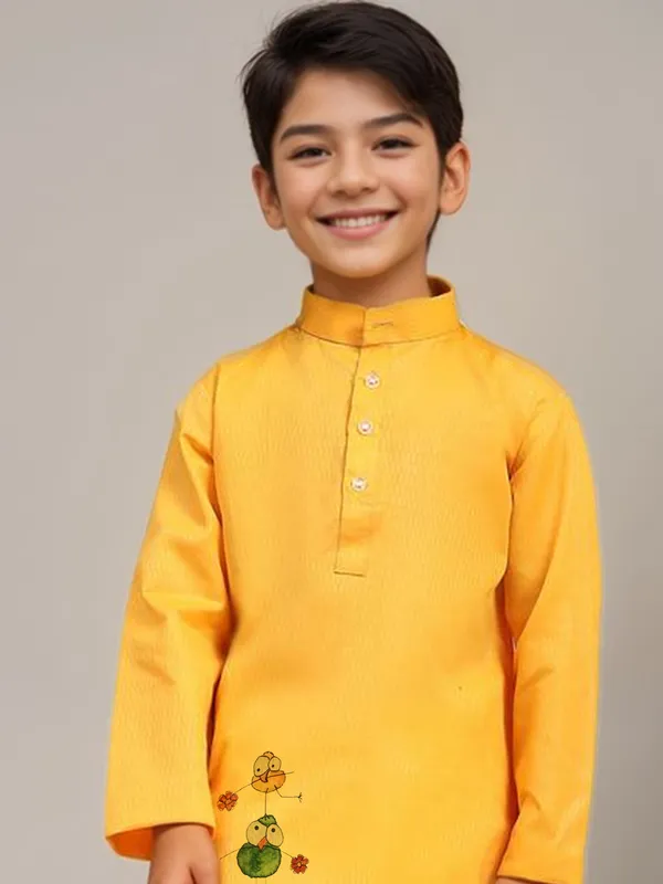 Boys_CottonPrinted_Yellow_Kurta