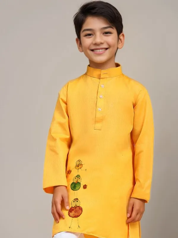 Boys_CottonPrinted_Yellow_Kurta