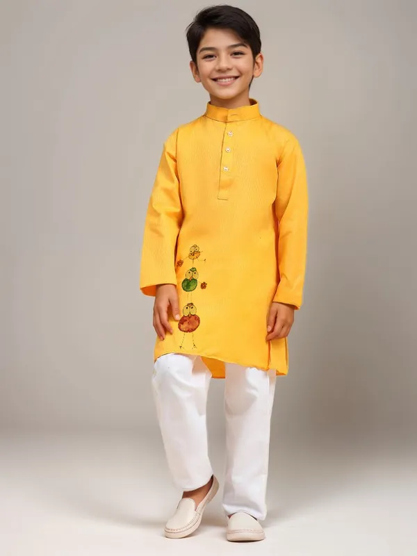 Boys_CottonPrinted_Yellow_Kurta