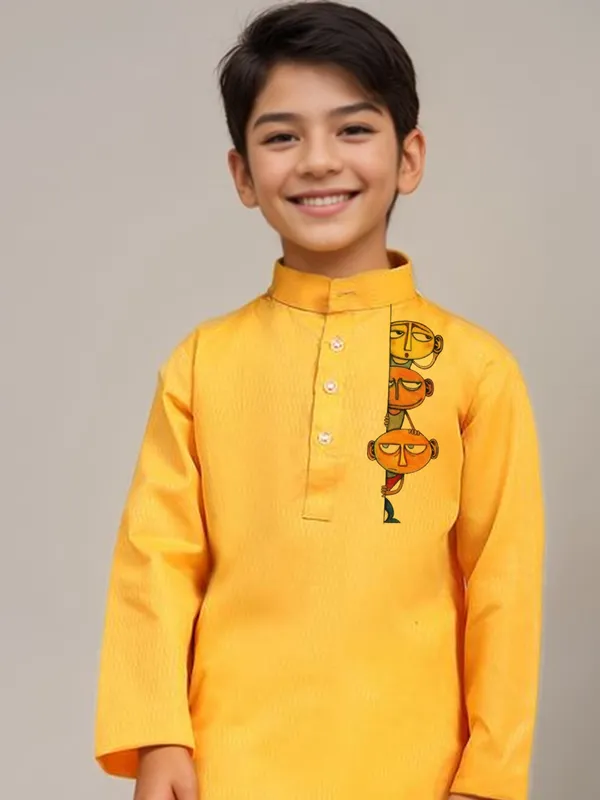 Boys_CottonPrinted_Yellow_Kurta