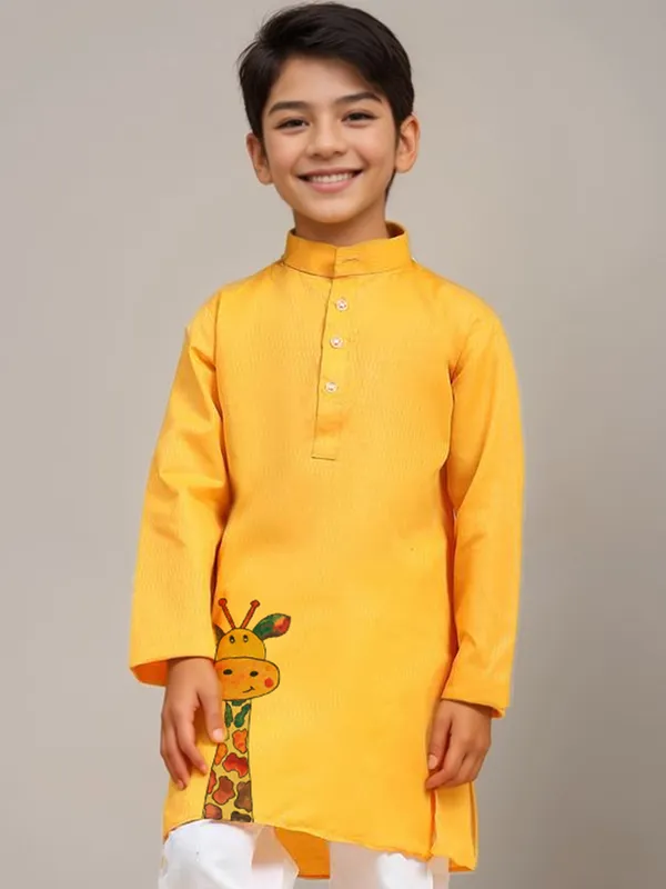Boys_CottonPrinted_Yellow_Kurta
