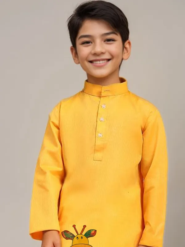 Boys_CottonPrinted_Yellow_Kurta