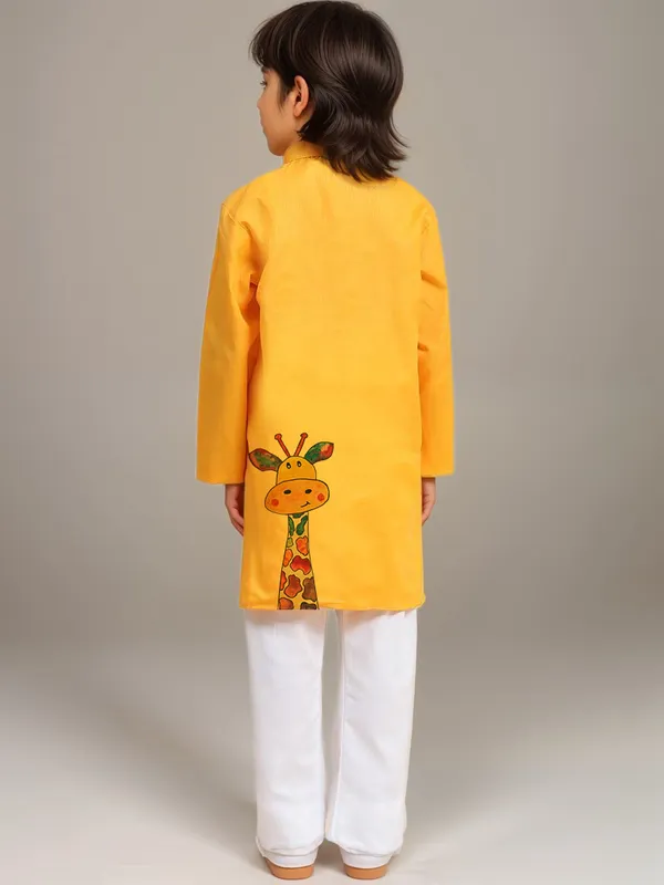 Boys_CottonPrinted_Yellow_Kurta