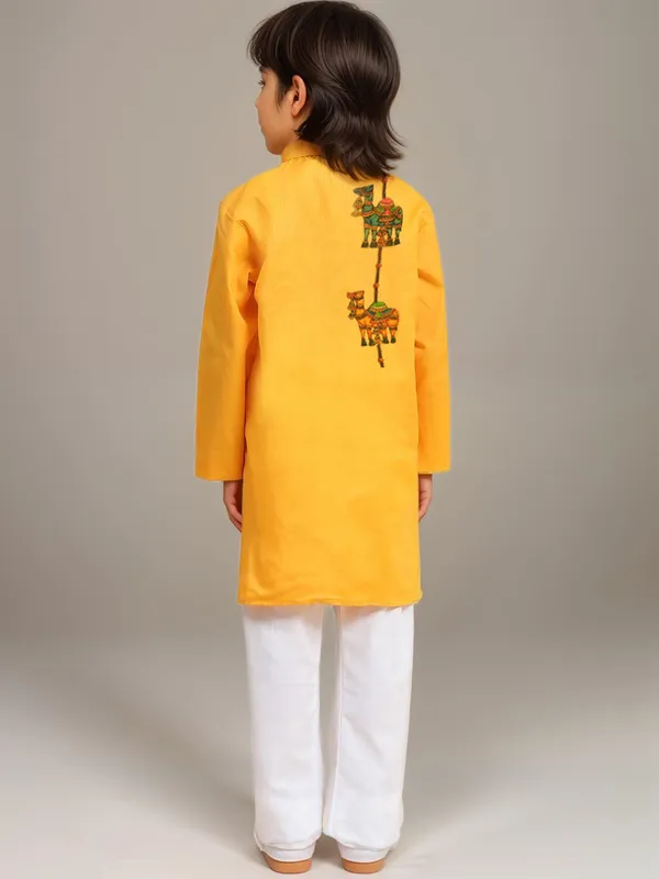 Boys_CottonPrinted_Yellow_Kurta