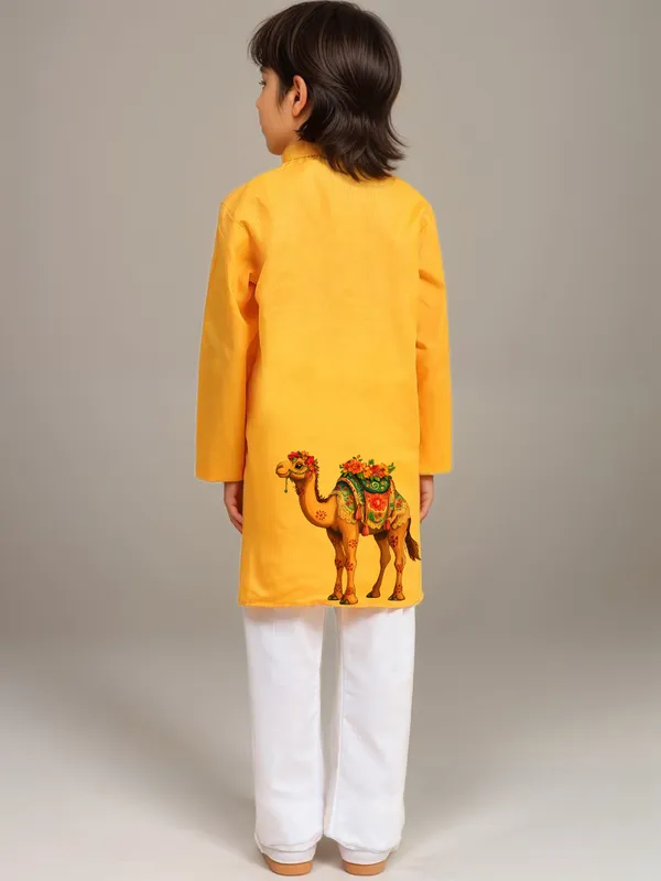 Boys_CottonPrinted_Yellow_Kurta