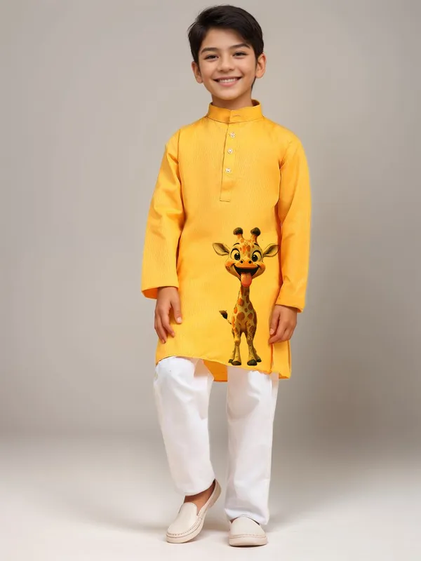 Boys_CottonPrinted_Yellow_Kurta