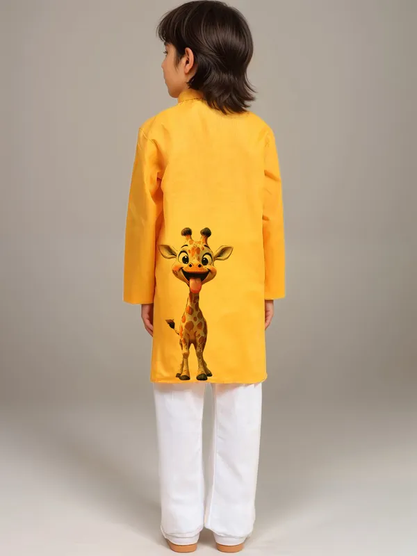 Boys_CottonPrinted_Yellow_Kurta