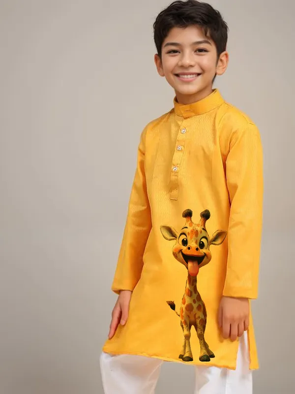 Boys_CottonPrinted_Yellow_Kurta