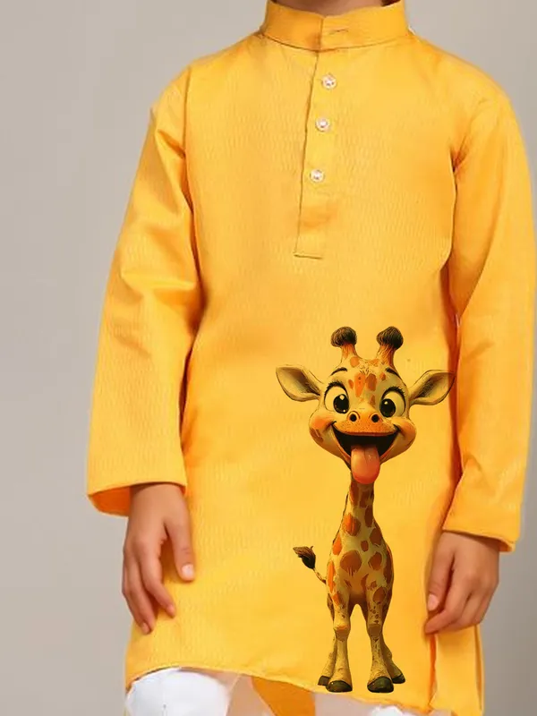 Boys_CottonPrinted_Yellow_Kurta