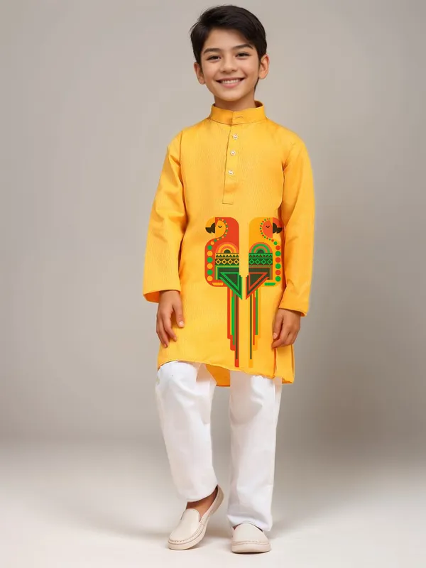 Boys_CottonPrinted_Yellow_Kurta