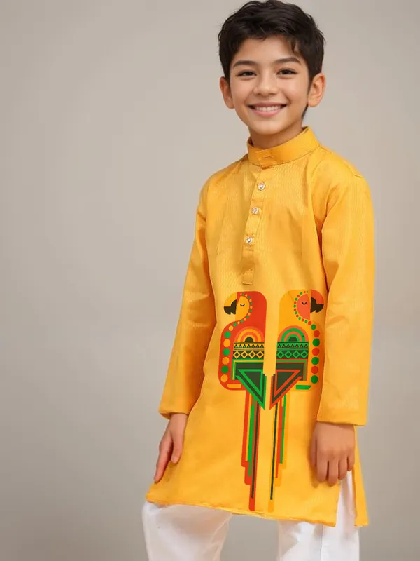 Boys_CottonPrinted_Yellow_Kurta