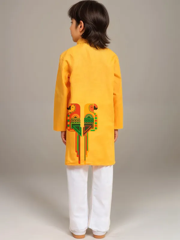 Boys_CottonPrinted_Yellow_Kurta