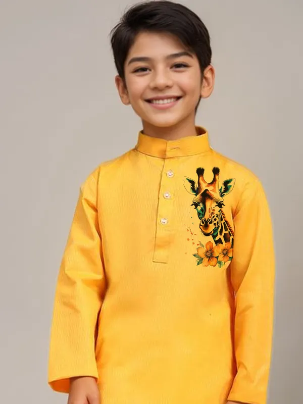 Boys_CottonPrinted_Yellow_Kurta
