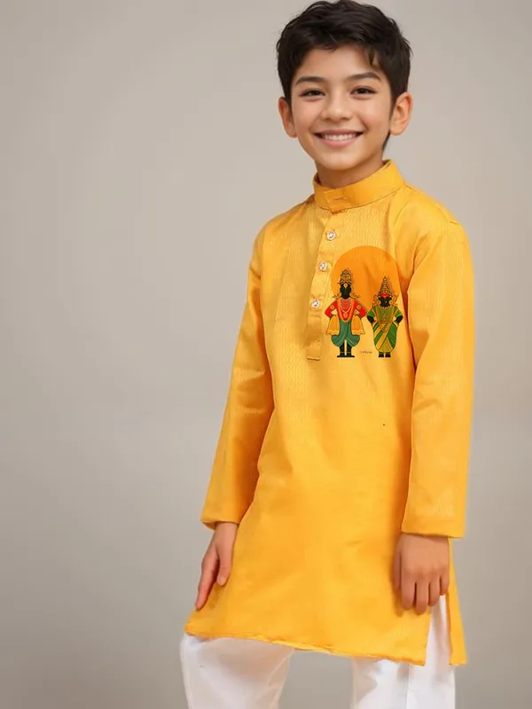 Boys_CottonPrinted_Yellow_Kurta