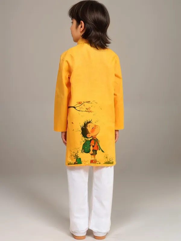 Boys_CottonPrinted_Yellow_Kurta