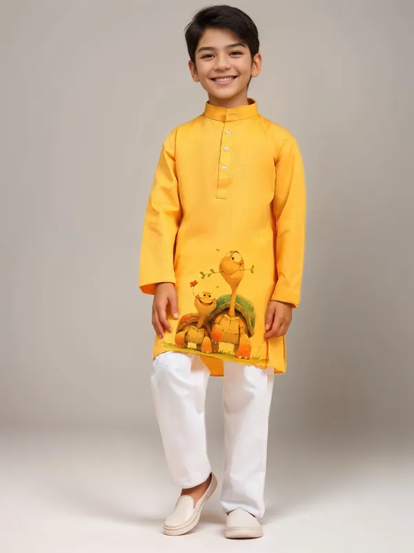 Boys_CottonPrinted_Yellow_Kurta