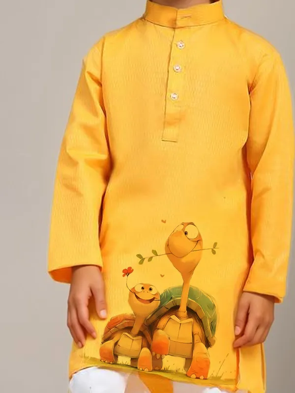 Boys_CottonPrinted_Yellow_Kurta