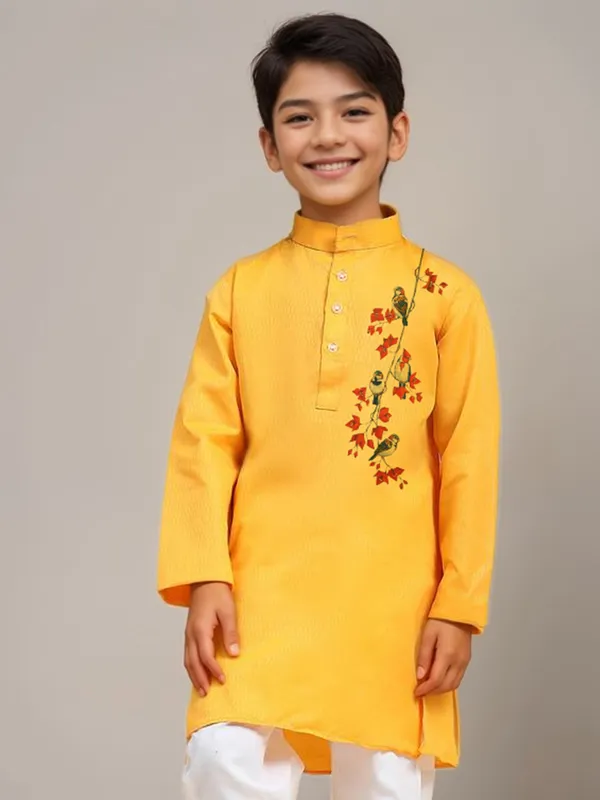 Boys_CottonPrinted_Yellow_Kurta