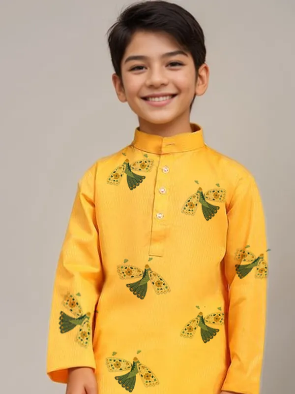 Boys_CottonPrinted_Yellow_Kurta