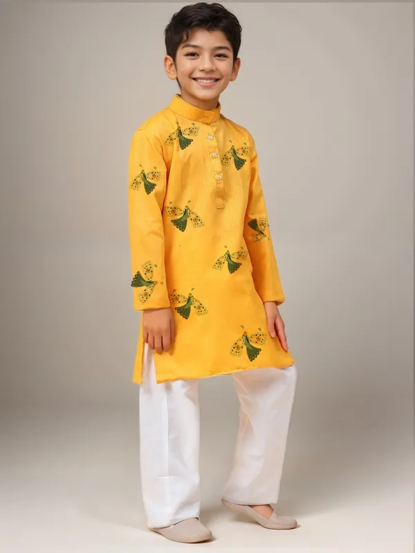 Boys_CottonPrinted_Yellow_Kurta