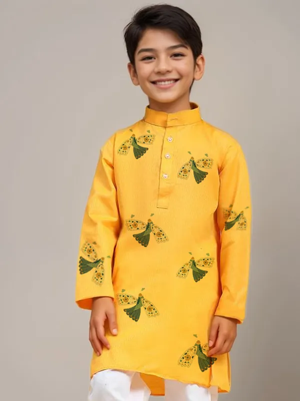 Boys_CottonPrinted_Yellow_Kurta