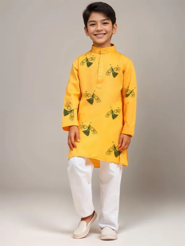 Boys_CottonPrinted_Yellow_Kurta
