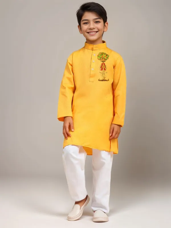 Boys_CottonPrinted_Yellow_Kurta