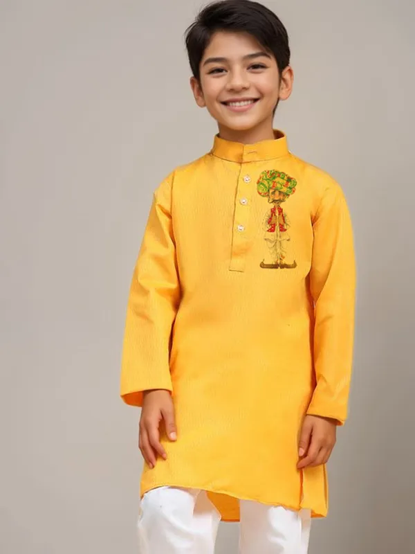 Boys_CottonPrinted_Yellow_Kurta