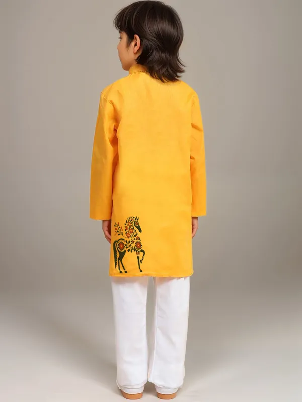 Boys_CottonPrinted_Yellow_Kurta
