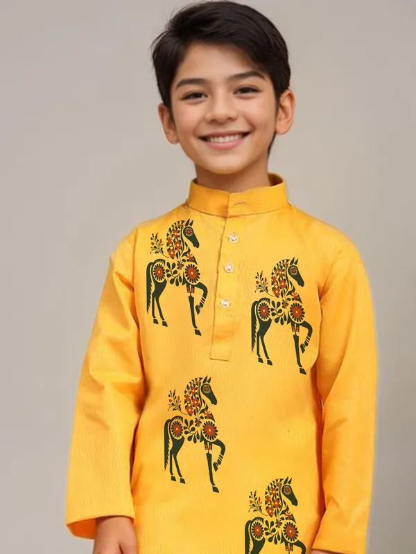 Boys_CottonPrinted_Yellow_Kurta