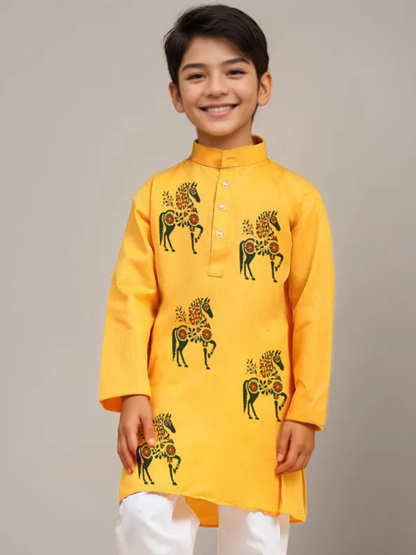 Boys_CottonPrinted_Yellow_Kurta