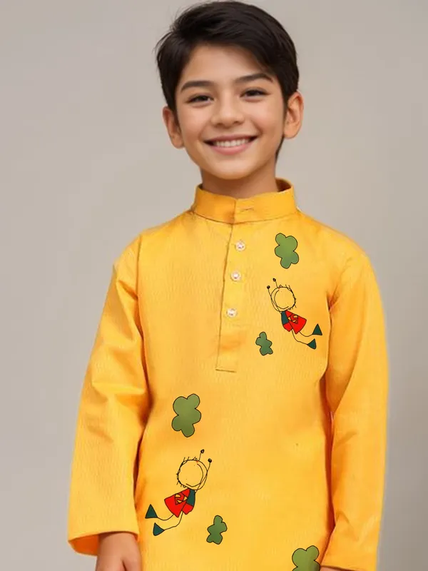 Boys_CottonPrinted_Yellow_Kurta