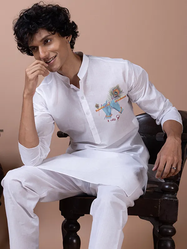White_Printed_Kurta_Pyjama_Set_For_Men