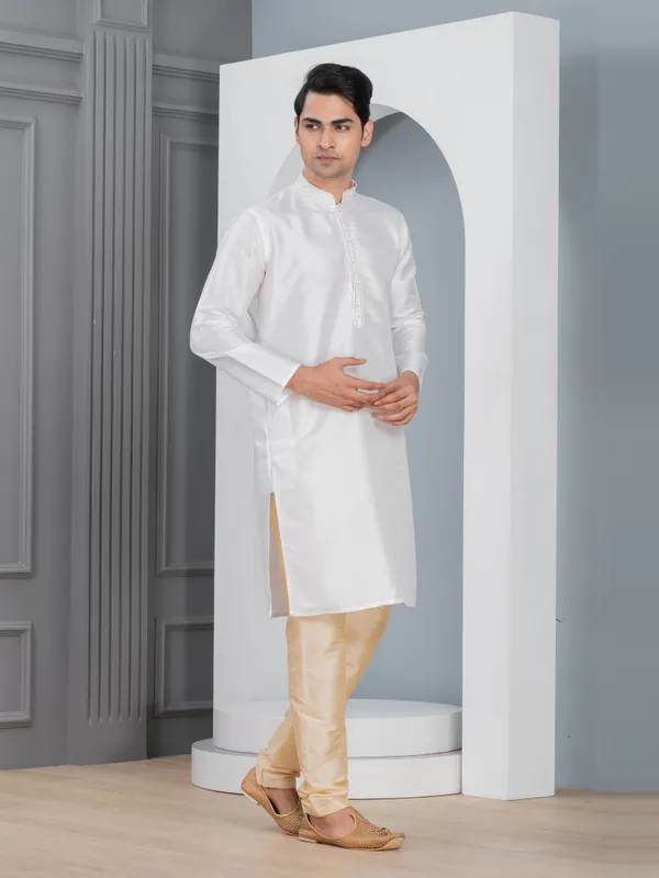 White_Solid_Festive_Straight_Kurta_With_Pyjama_Set_For_Men