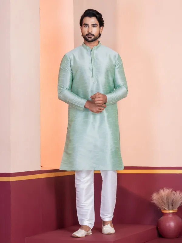 Green_Self_Design_Kurta_With_Pyjama_Set_For_Men
