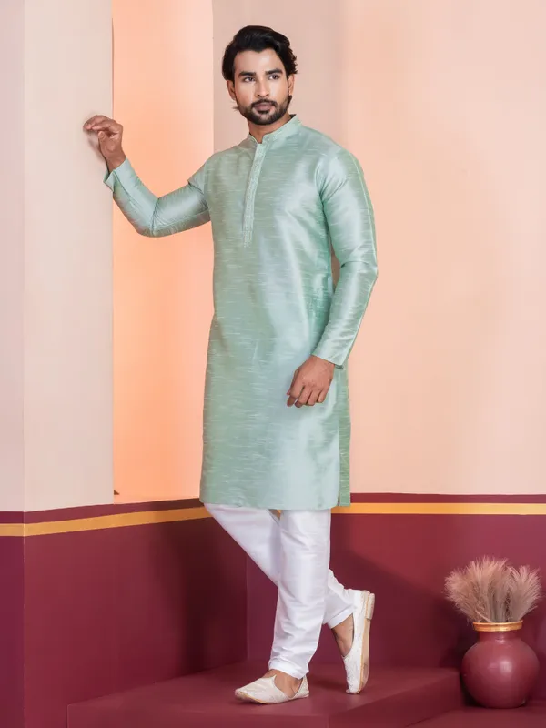 Green_Self_Design_Kurta_With_Pyjama_Set_For_Men