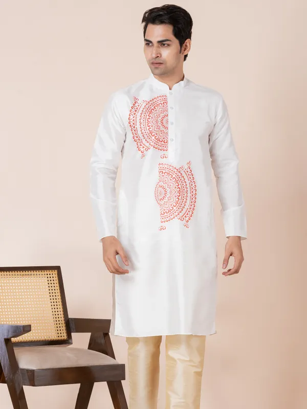 White_Printed_Kurta_Pyjama_Set_For_Men