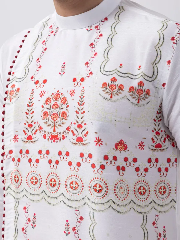 White_Dupion_Silk_Kurta_Pyjama_With_Printed_Design_For_Men