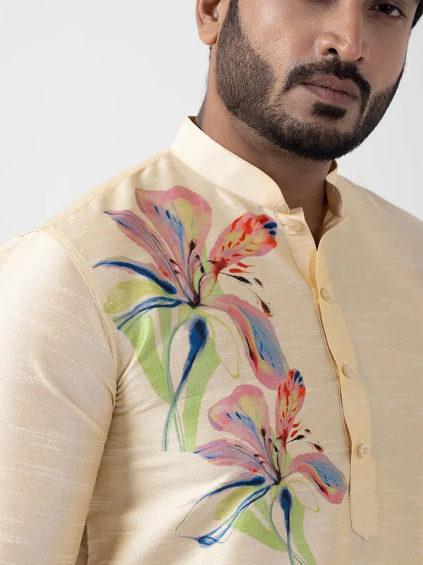 Beige_Printed_Kurta_Pyjama_Set_For_Men