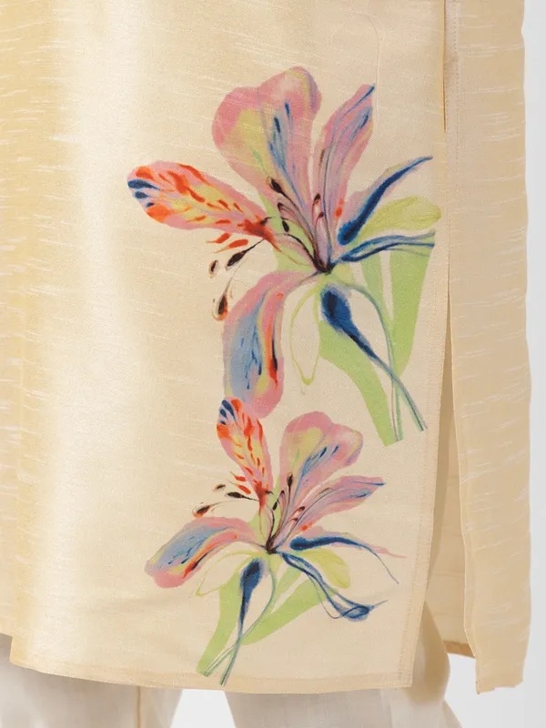 Beige_Printed_Kurta_Pyjama_Set_For_Men
