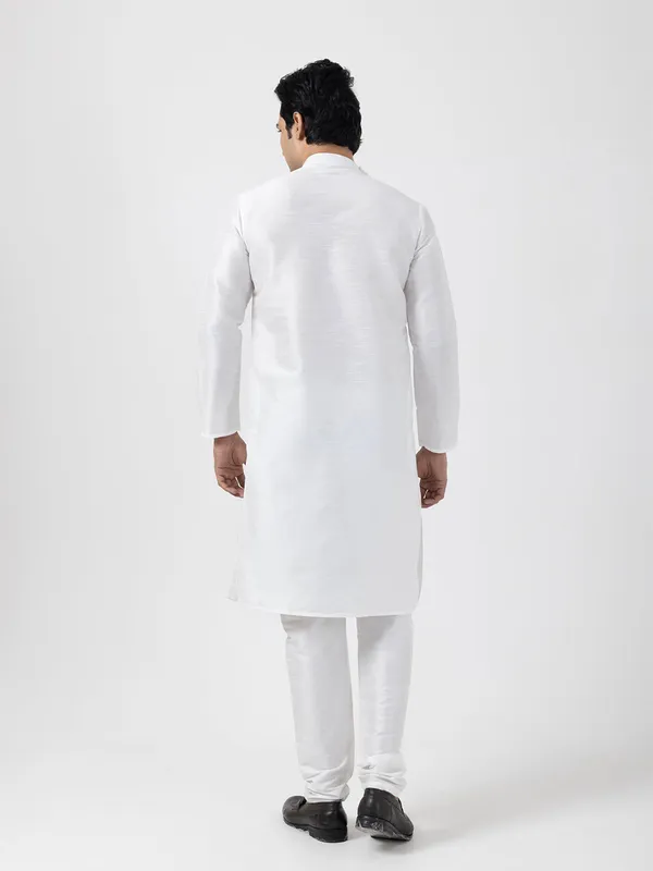 White_Dupion_Silk_Angrakha_Kurta_With_Pyjama_Set_For_Men