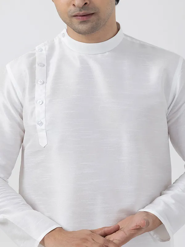 White_Dupion_Silk_Angrakha_Kurta_With_Pyjama_Set_For_Men