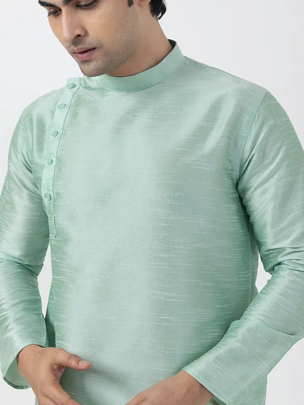 Green_Dupion_Silk_Angrakha_Kurta_With_Pyjama_Set_For_Men