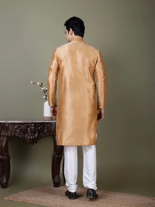 Brown_Band_Collar_Straight_Kurta_With_Pyjama_Set_For_Men
