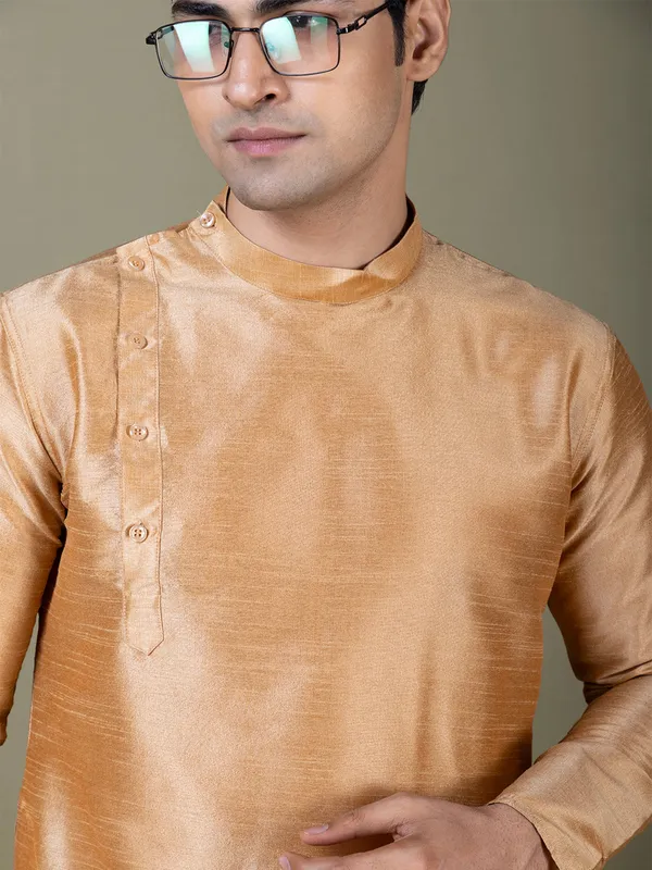 Brown_Band_Collar_Straight_Kurta_With_Pyjama_Set_For_Men