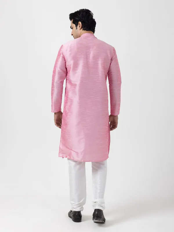 Pink_Dupion_Silk_Angrakha_Kurta_With_Pyjama_Set_For_Men