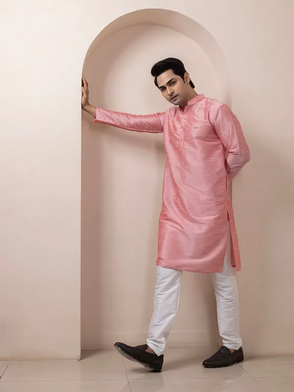 Pink_Dupion_Silk_Straight_Kurta_With_Pyjama_Set_For_Men