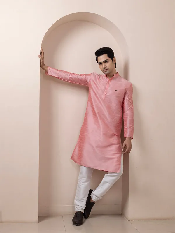 Pink_Dupion_Silk_Straight_Kurta_With_Pyjama_Set_For_Men