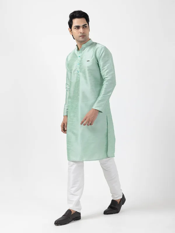 Green_Dupion_Silk_Straight_Kurta_With_Pyjama_Set_For_Men