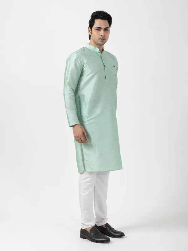 Green_Dupion_Silk_Straight_Kurta_With_Pyjama_Set_For_Men